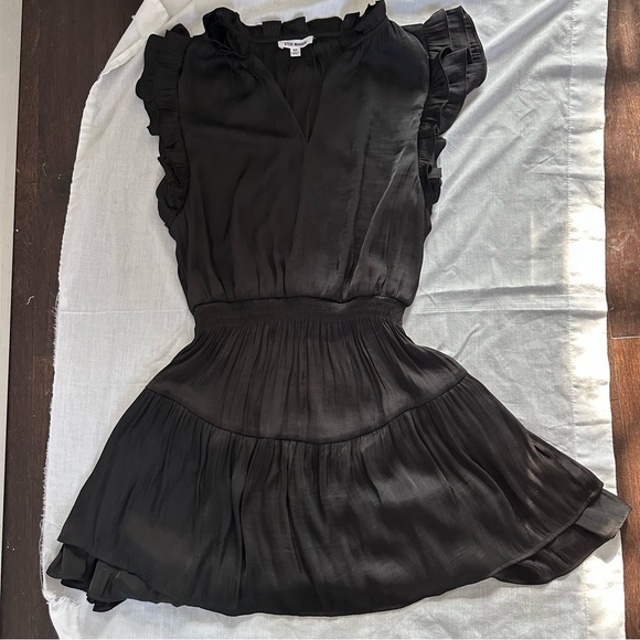 Steve Madden Black Ruffle Sleeve Pleated Mini Dress | Smocked Waist | Size M - Picture 10 of 11